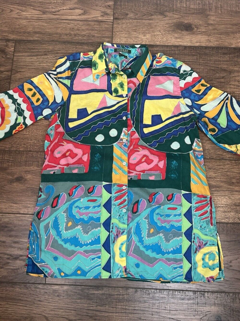 Lauren Ralph Lauren Button Shirt Colorful aztec 3/4 Sleeve Cotton Women’s M